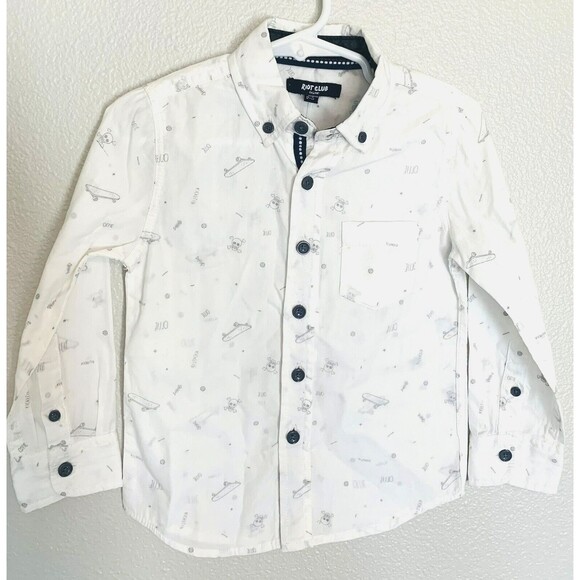 Riot Club Other - Riot Club Boy's Long Sleeve Button Down England Shirt Skate Ollie Skull NWT 2-3